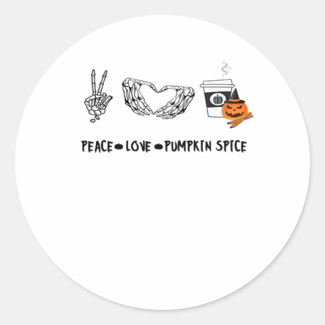 Pegatina Redonda Paz Y Especias De Calabaza, Clase De Esqueletos De (Anverso)