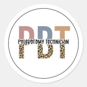 Pegatina Redonda PBT Phlebotomy Technician Leopard Print