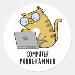 Pegatina Redonda PC Purr-grammer Funny Cat Pun