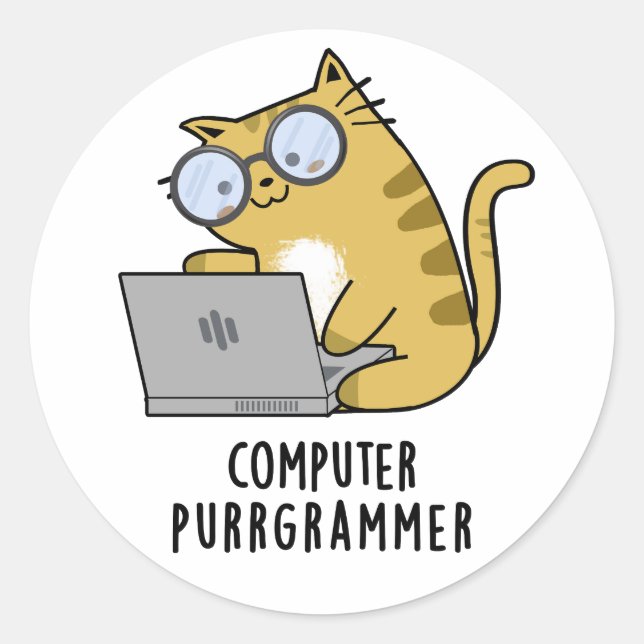Pegatina Redonda PC Purr-grammer Funny Cat Pun (Anverso)
