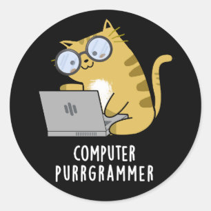 Pegatina Redonda PC Purr-grammer Funny Cat Pun Dark BG