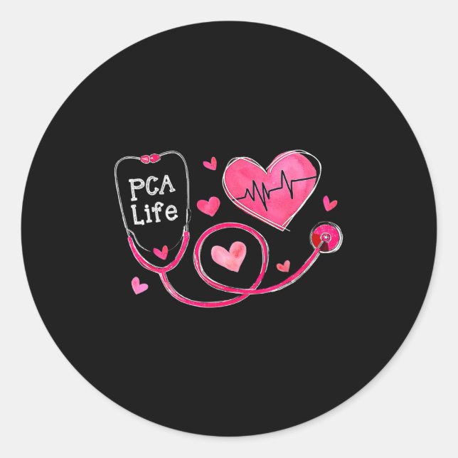 Pegatina Redonda Pca Life Valentine Heart Stethoscope  (Anverso)