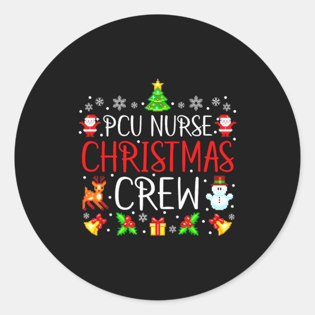Pegatina Redonda Pcu Nurse Christmas Crew Matching Xmas  (Anverso)
