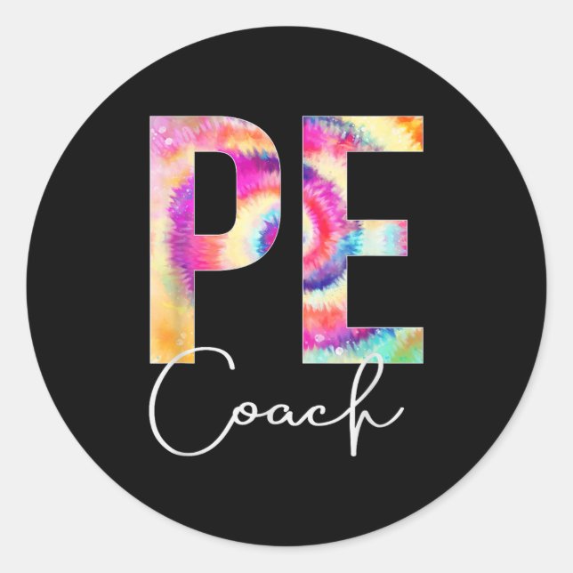 Pegatina Redonda Pe Coach Tie Dye Back To School Women Appreciation (Anverso)