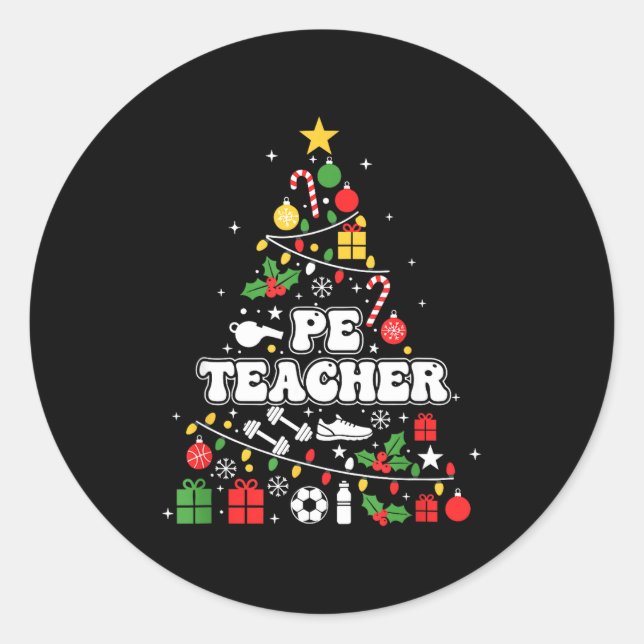 Pegatina Redonda Pe Physical Education Teacher Christmas Tree Women (Anverso)