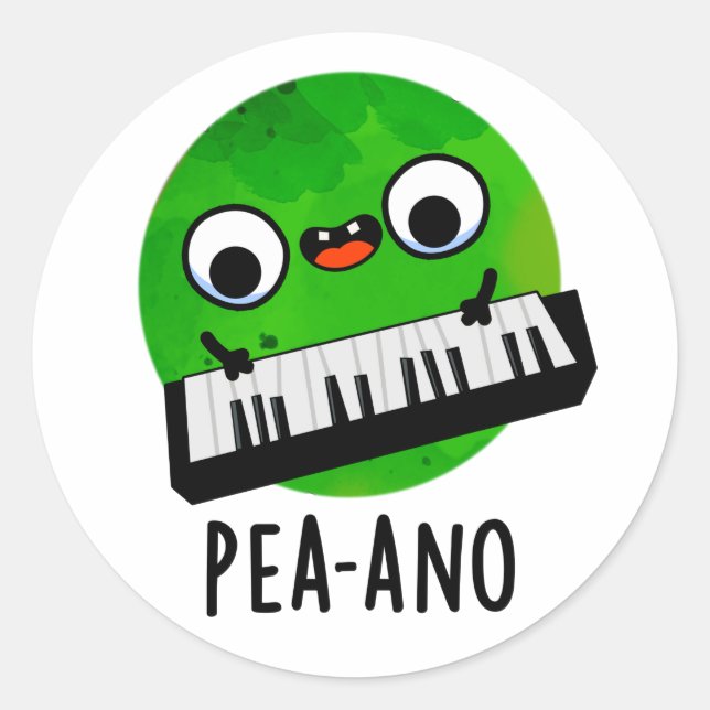 Pegatina Redonda Pea-ano Funny Music Veggie Pea Pun (Anverso)