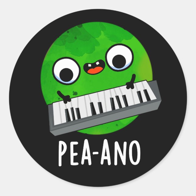 Pegatina Redonda Pea-ano Funny Music Veggie Pea Pun Dark BG (Anverso)