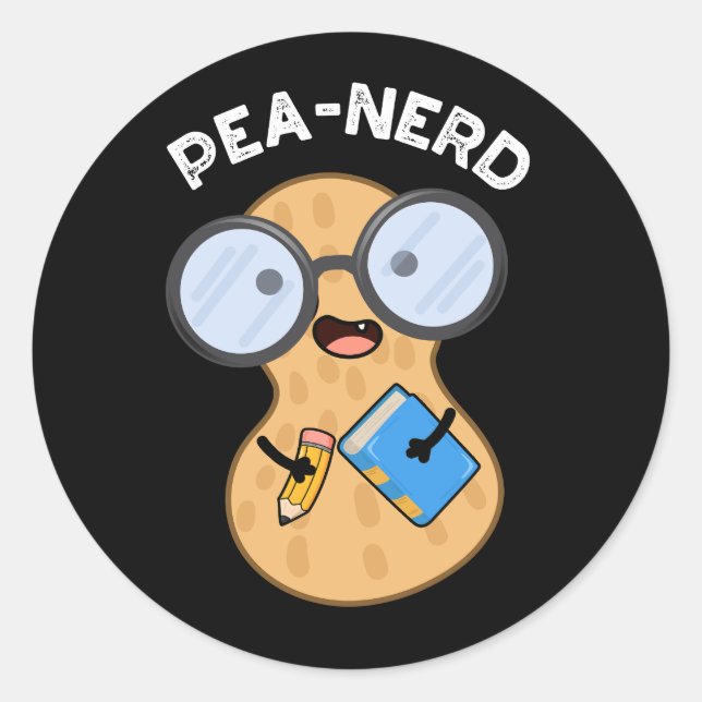 Pegatina Redonda Pea-nerd Funny Nerd Peanut Pun Dark BG (Anverso)