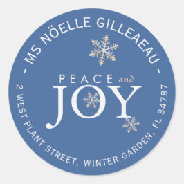 Pegatina Redonda PEACE and JOY Snowflakes Sky Blue
