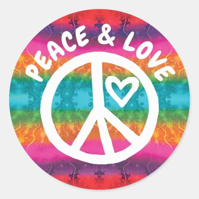 Pegatina Redonda Peace and Love Tie Dye Stripes (Anverso)