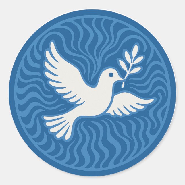 Pegatina Redonda Peace Dove Blue Wave Emblem Vinyl Sticker (Anverso)