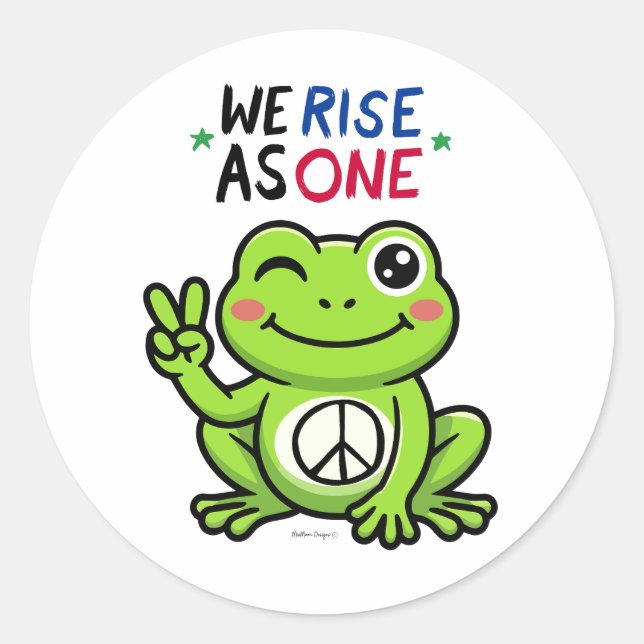 PEGATINA REDONDA PEACE FROG - WE RISE AS ONE STICKERS (Anverso)
