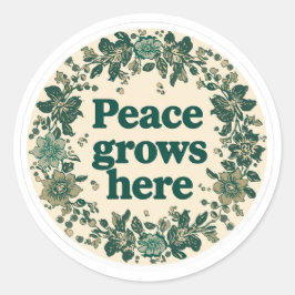 Pegatina Redonda Peace Grows Here Retro Floral Sticker