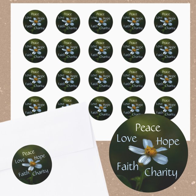 Pegatina Redonda Peace Hope Charity Love Faiy Daisy (Subido por el creador)
