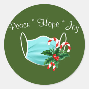 Pegatina Redonda Peace Hope Joy Mask & Candy Canes