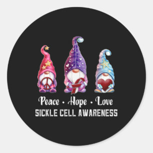 Pegatina Redonda Peace Hope Love Gnomes Sickle Cell Awareness