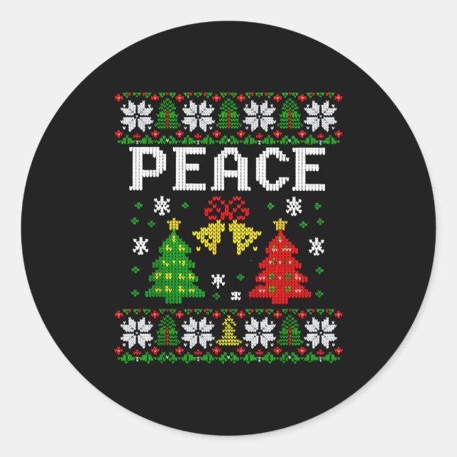 Pegatina Redonda Peace I Come In Peace Couple Matching Ugly Christm (Anverso)