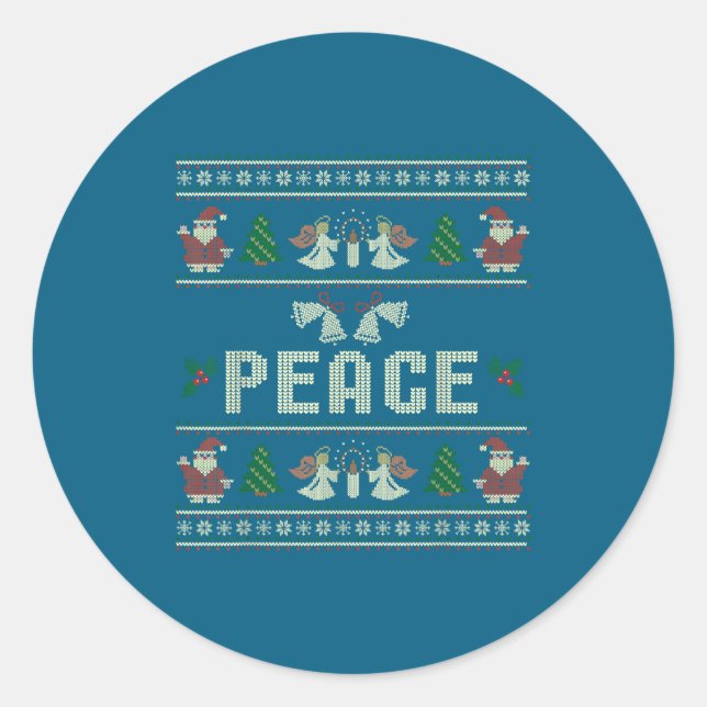 Pegatina Redonda Peace I Come In Peace Couple Matching Ugly Christm (Anverso)