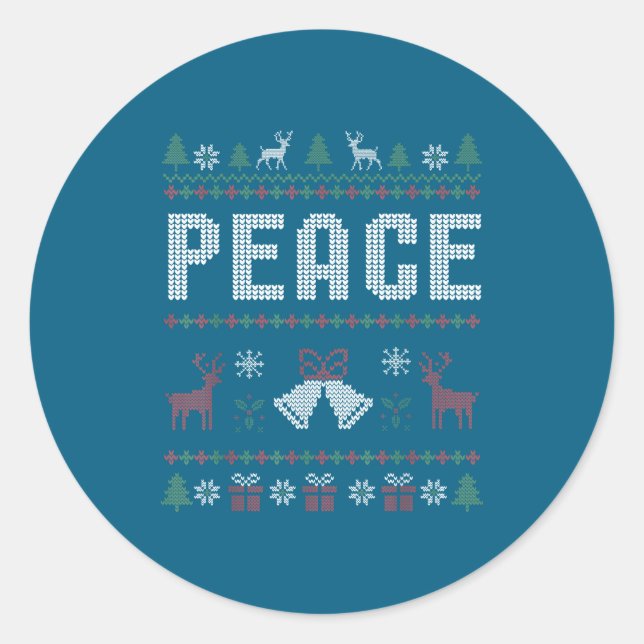 Pegatina Redonda Peace I Come In Peace Couple Matching Ugly Christm (Anverso)