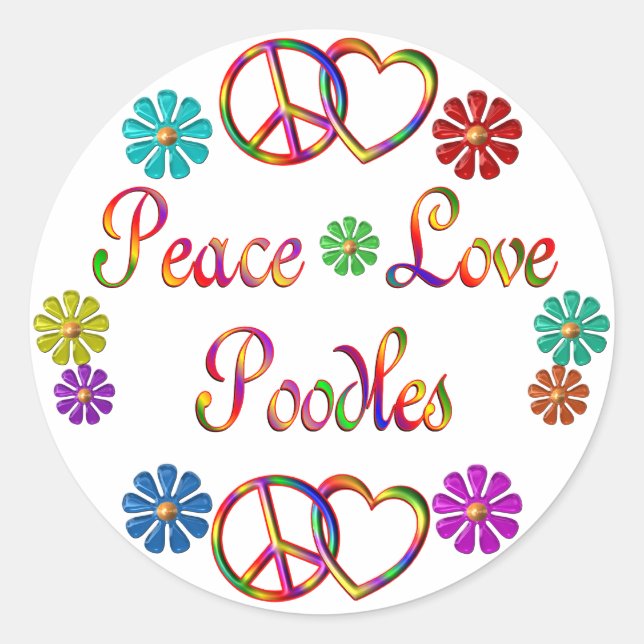 PEGATINA REDONDA PEACE LOTH POODLES (Anverso)