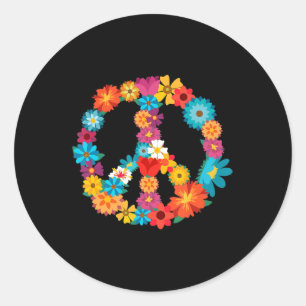 Pegatina Redonda Peace Love 60's 70's Hippie Costume Colorful Flo