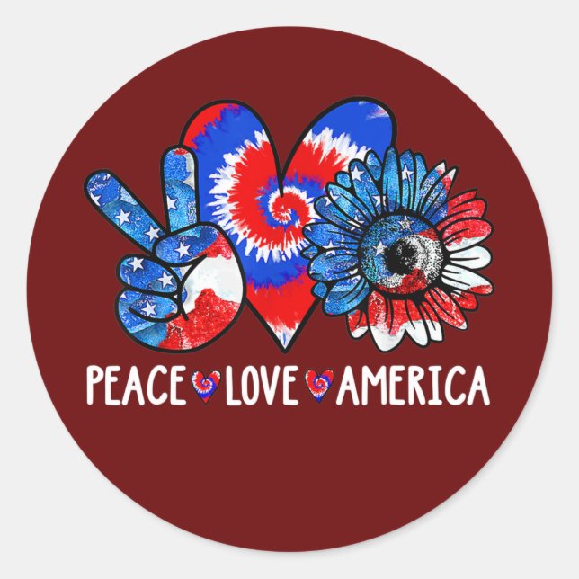 Pegatina Redonda Peace Love America 4 de julio Giro patriótico (Anverso)