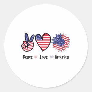 Pegatina Redonda Peace Love America 4 de julio Patriotic Sunflower