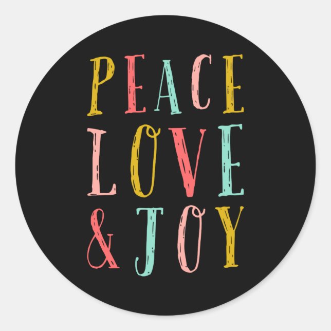 Pegatina Redonda Peace Love And Joy Whimsical Holiday Toddler  (Anverso)