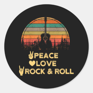 Pegatina Redonda Peace Love and Rock N Roll