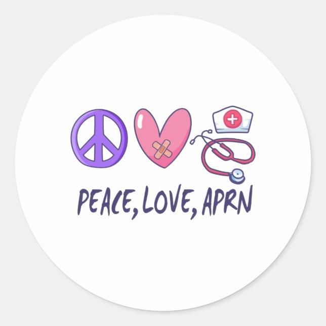 Pegatina Redonda Peace Love APRN (Anverso)
