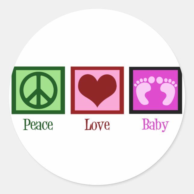Pegatina Redonda Peace Love Baby (Anverso)