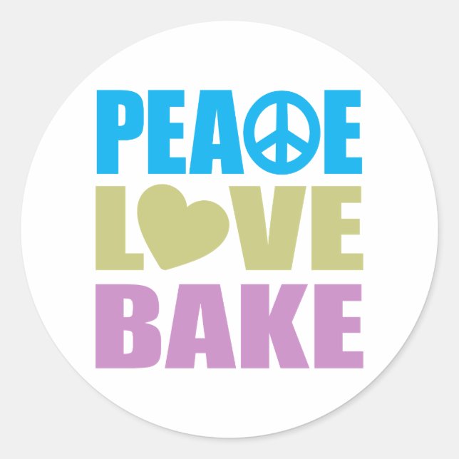 Pegatina Redonda Peace Love Bake (Anverso)