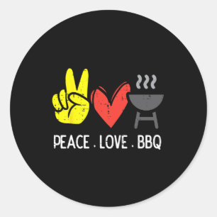 Pegatina Redonda Peace Love Bbq Retro Byrbecue Meat Grilling Men Wo