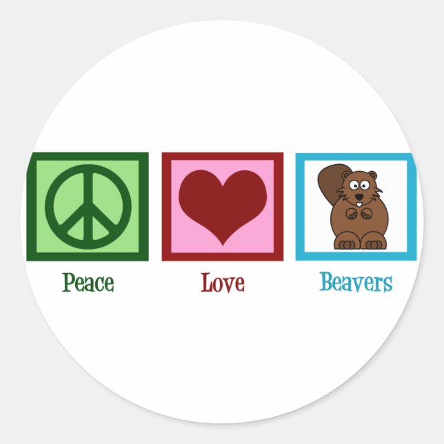 Pegatina Redonda Peace Love Beavers (Anverso)