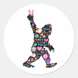 Pegatina Redonda Peace Love Bigfoot Hippie Funny Bigfoot Lover