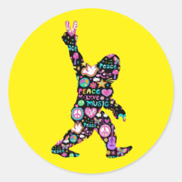 Pegatina Redonda Peace Love Bigfoot Hippie Funny Bigfoot Lover