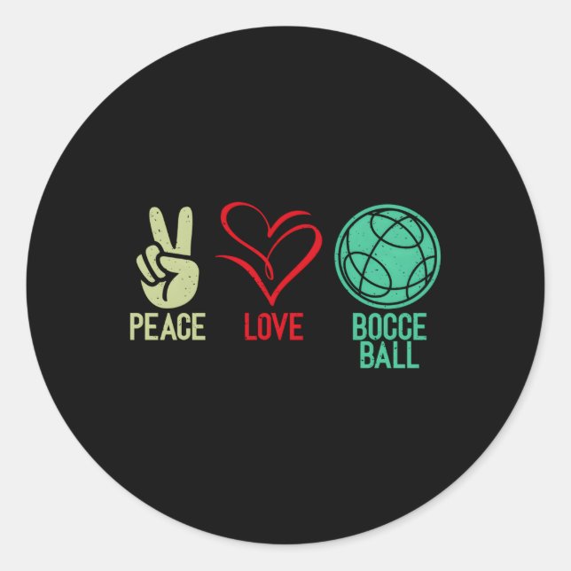Pegatina Redonda Peace Love Bocce Ball (Anverso)
