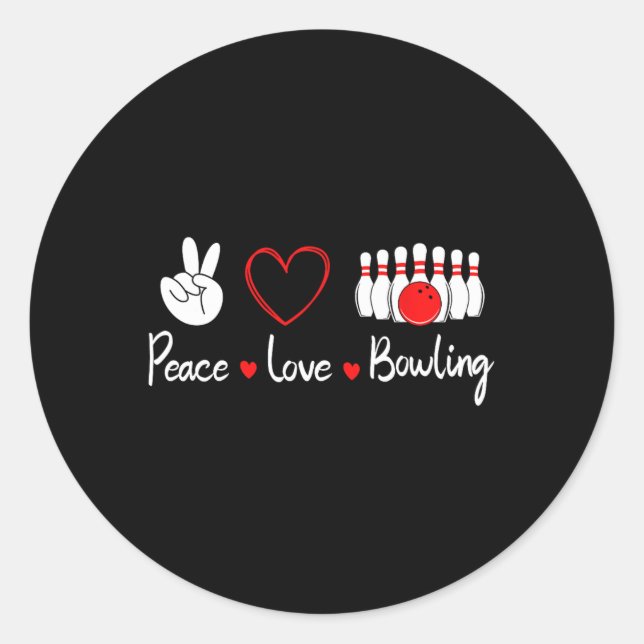 Pegatina Redonda Peace Love Bowling Cute Bowling Lover (Anverso)