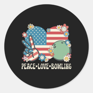 Pegatina Redonda Peace Love Bowling Lover Bandera Americana Patriót
