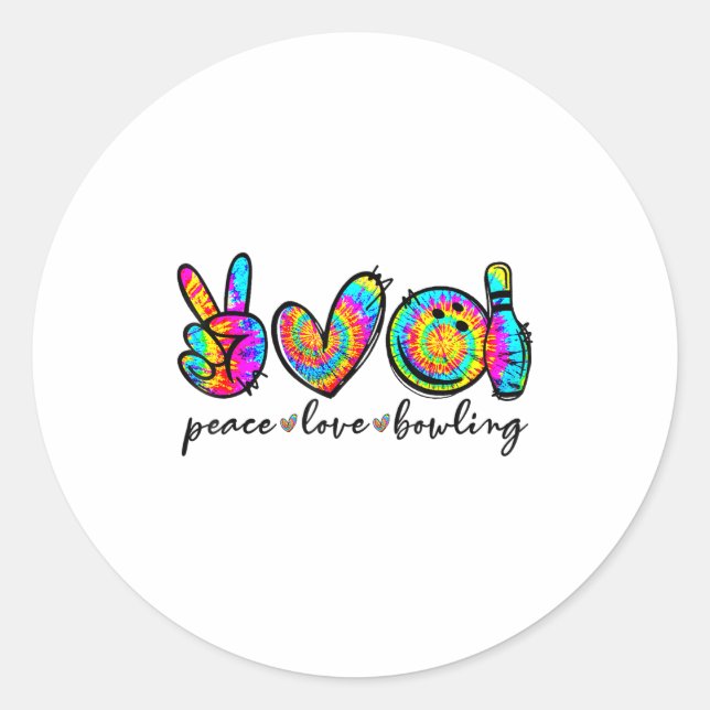 Pegatina Redonda Peace Love Bowling Tie Dye Funny Bowling Lovers  (Anverso)