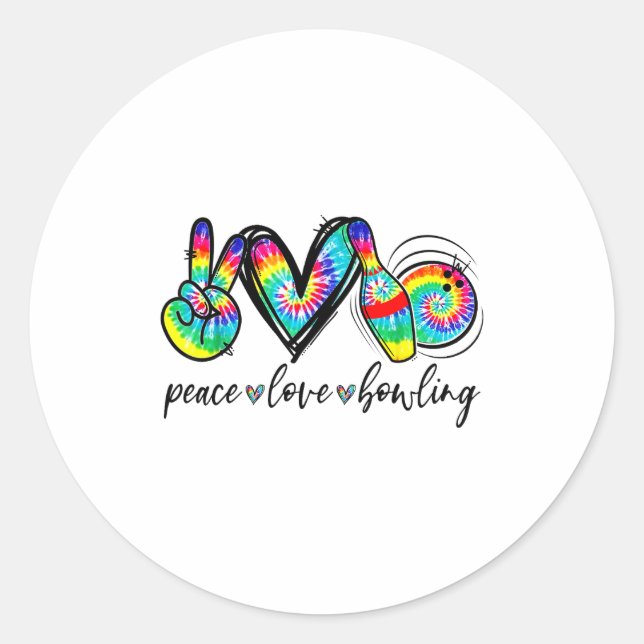 Pegatina Redonda Peace Love Bowling Tie Dye Funny Bowling Lovers  (Anverso)