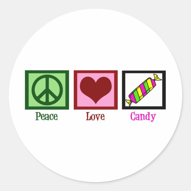Pegatina Redonda Peace Love Candy (Anverso)