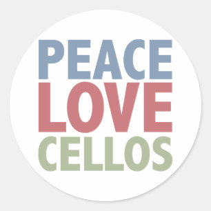 Pegatina Redonda Peace Love Cellos