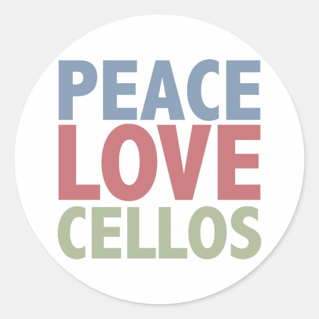 Pegatina Redonda Peace Love Cellos (Anverso)