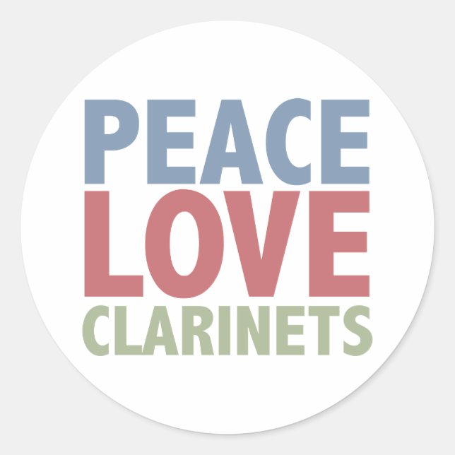Pegatina Redonda Peace Love Clarinets (Anverso)