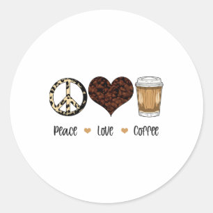 Pegatina Redonda Peace Love Coffee Otoño Caída Temporada de Acción