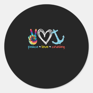 Pegatina Redonda Peace Love Cruising Ship Floating Ocean Tie Dye