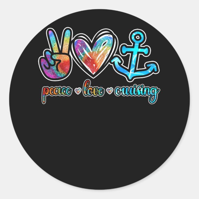 Pegatina Redonda Peace Love Cruising Ship Hippie Floating Ocean Bea (Anverso)
