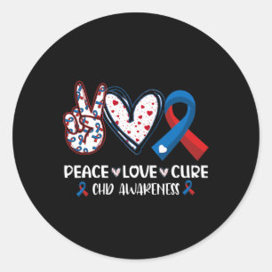 Pegatina Redonda Peace Love Cure Chd Heart Disease Awareness Men Wo
