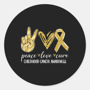 Pegatina Redonda Peace Love Cure Children Canchood Awareness Gold R
